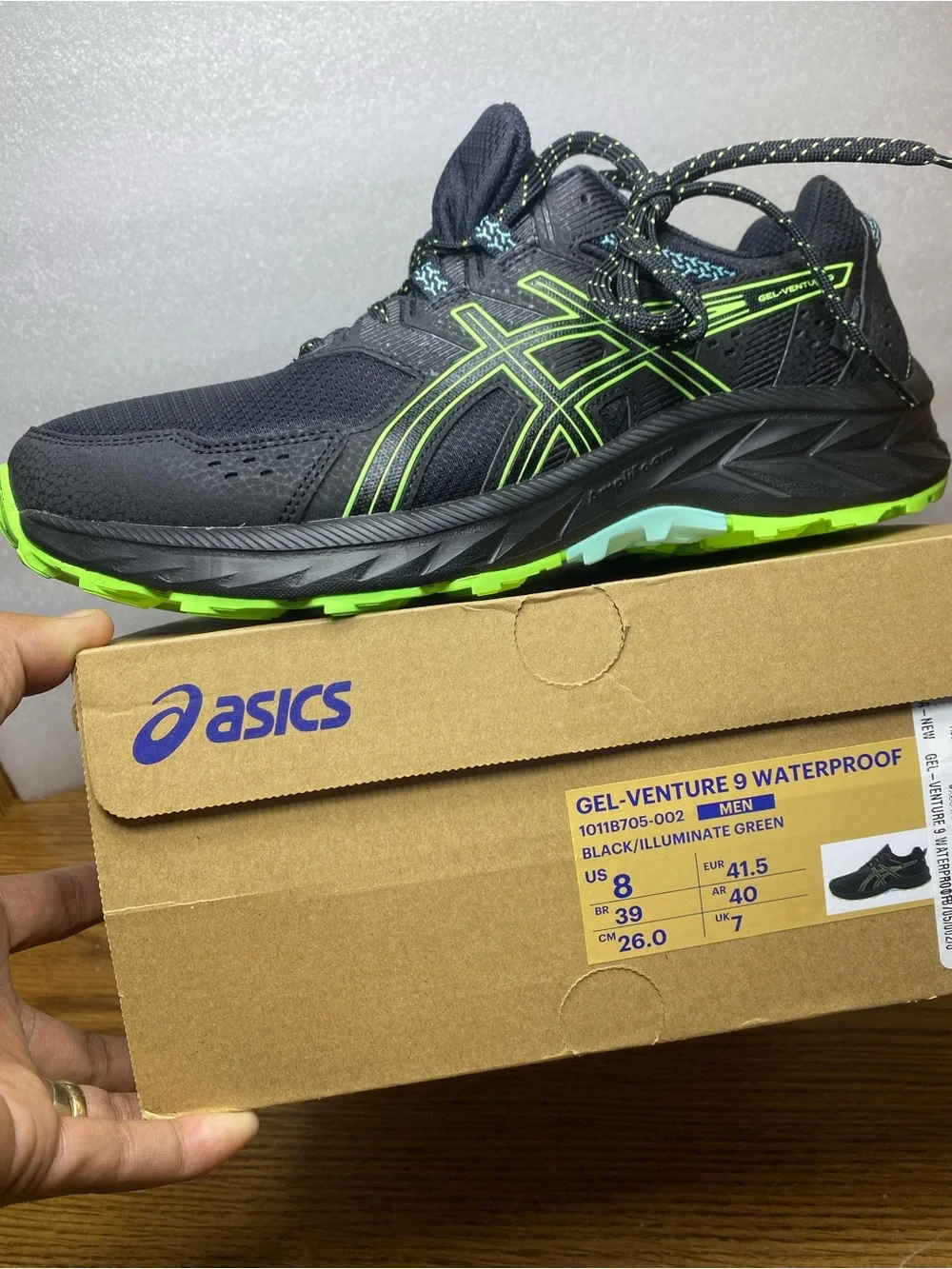 Asics Gel Venture 9 Waterproof Hiking Trail Running Shoes Black Mens Size 8 New